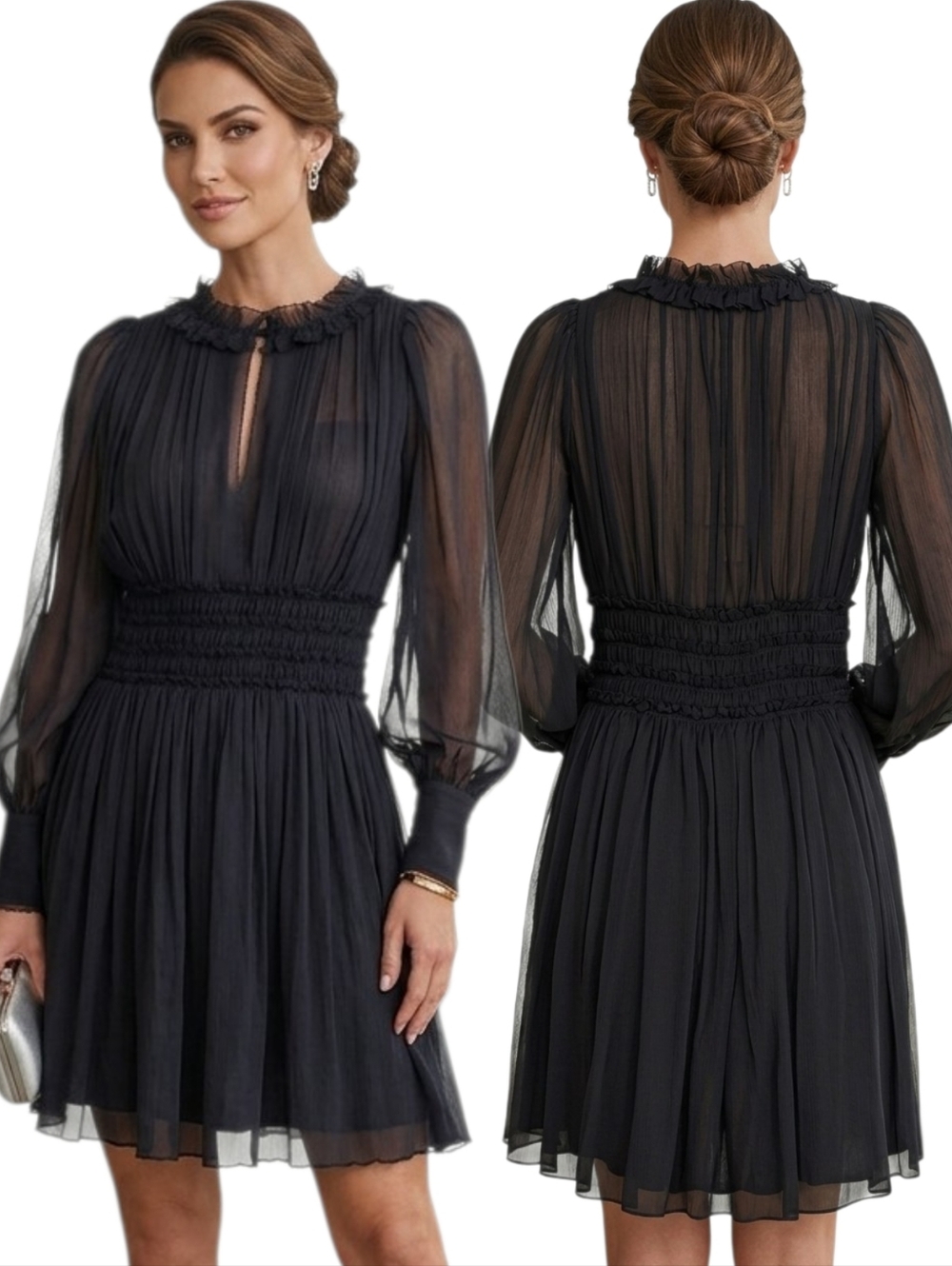REBECCA TAYLOR Long Sleeve Silk Chiffon Mini Dress - Size 8